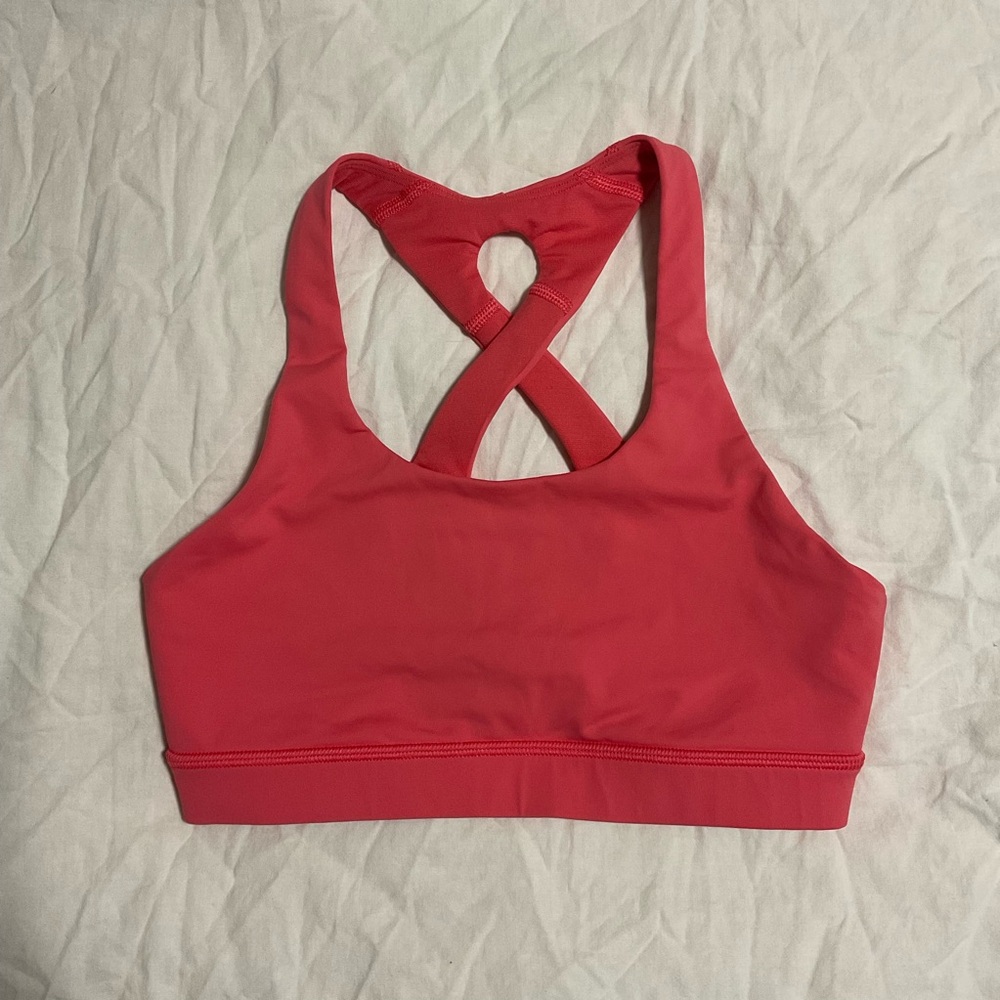 Lululemon Pink Run Stuff Your Bra Longline Salmon Coral